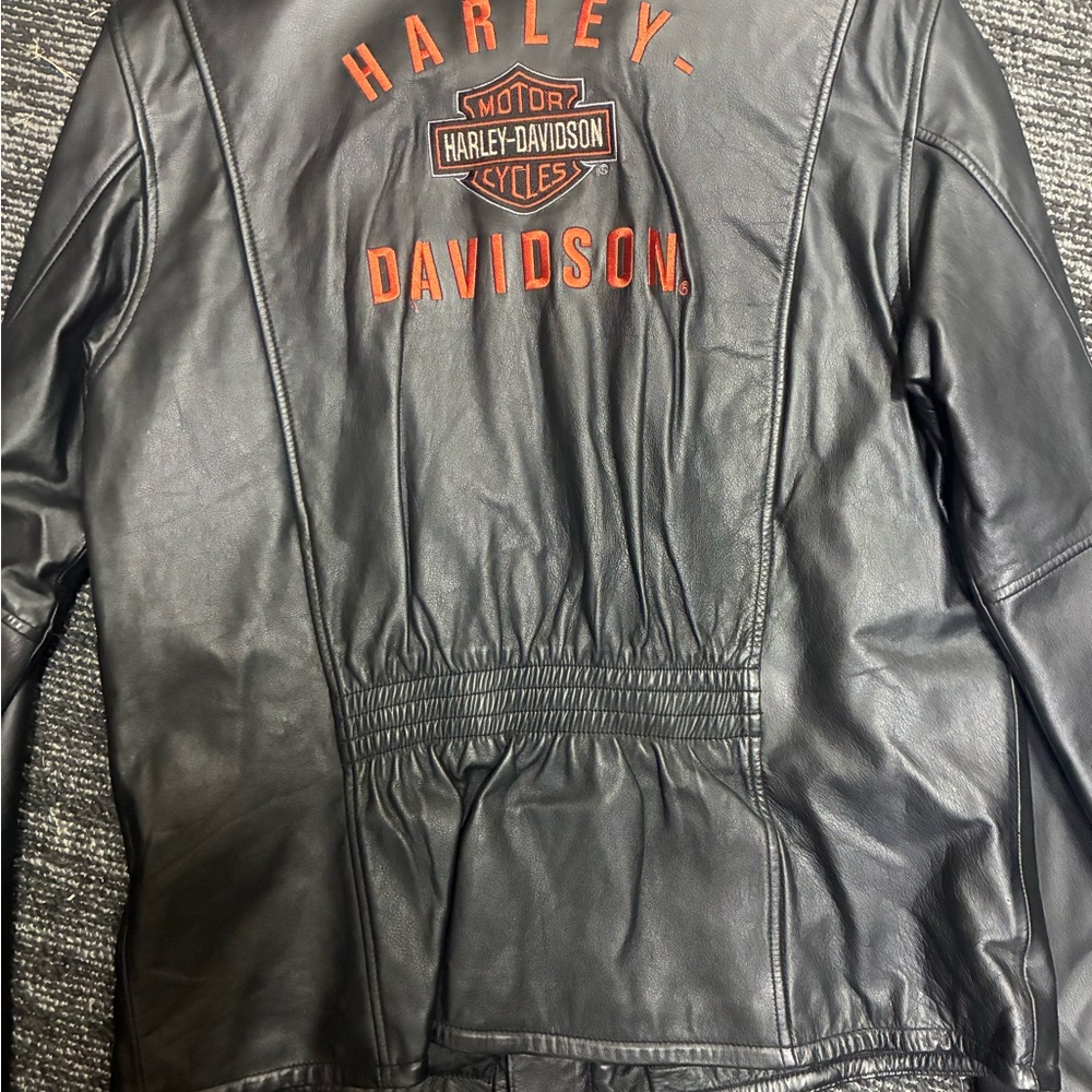 Harley-Davidson Black Leather Jacket with Orange Logo